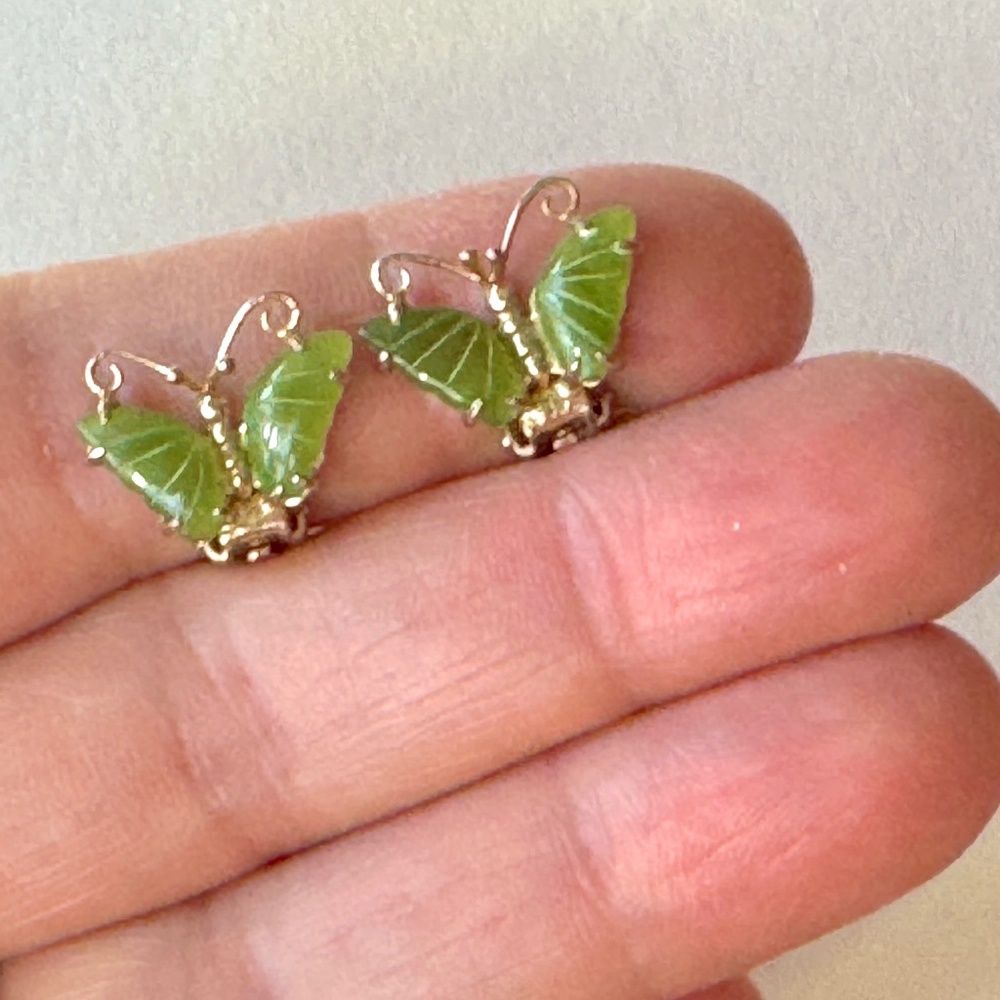 Peridot Butterfly Earrings, Clip on